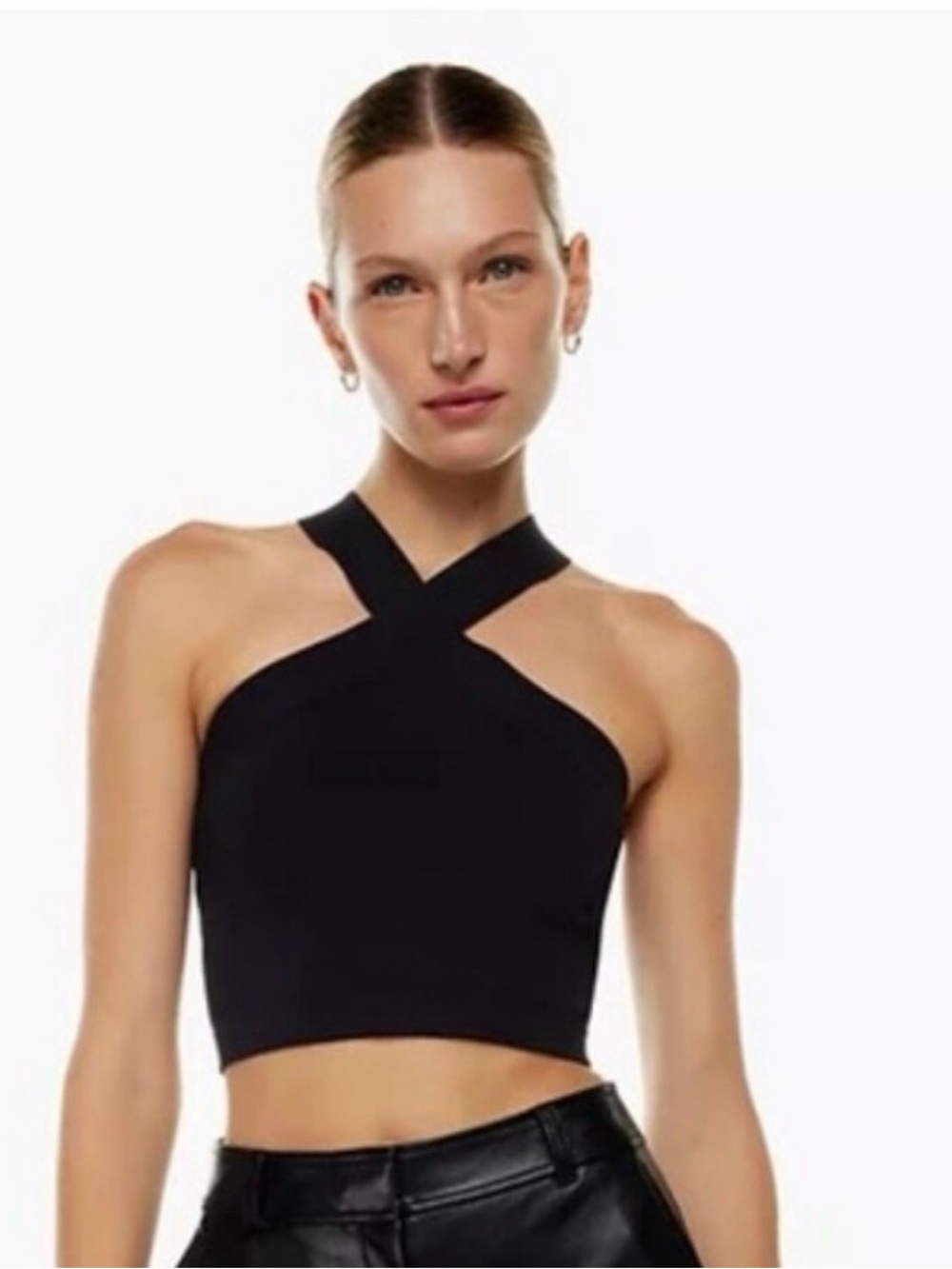 Aritzia Black Cross-Halter Crop Top